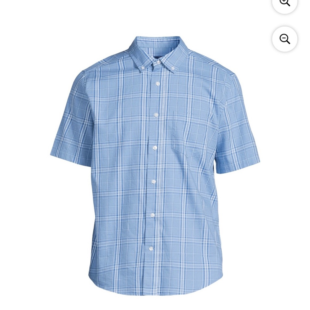 George Men's Short Sleeve Poplin Button-Up Shirt, Blue Plaid, Size 2XL, NWT